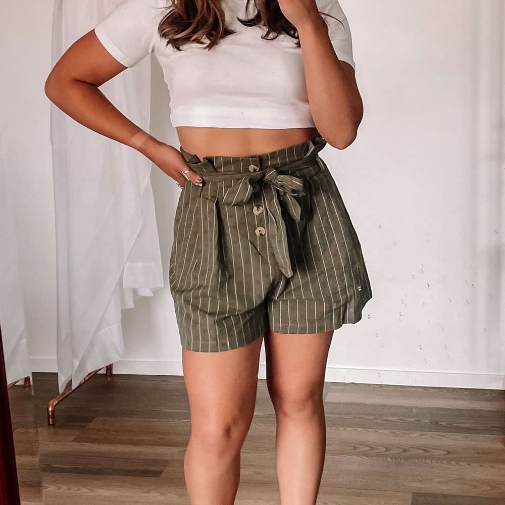 Olive High Waisted Paper Bag Shorts